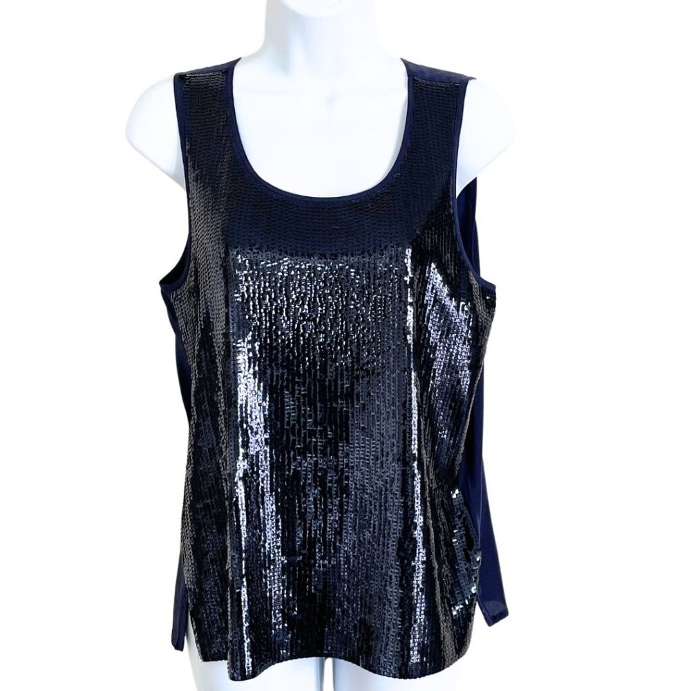 NWT J. Crew Silk Cotton Navy Blue Sequined Tank Top Party Cocktail Cami Size M